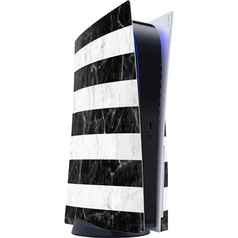 Black and White Striped Marble PlayStation PS5 Skins