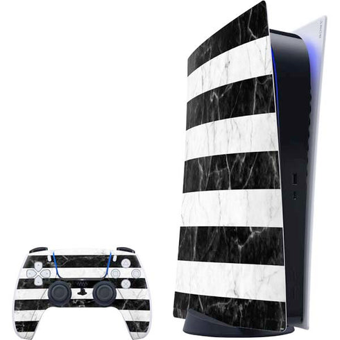 Black and White Striped Marble PlayStation PS5 Skins