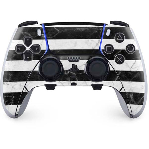 Black and White Striped Marble PS5 DualSense Edge Pro Controller Skin