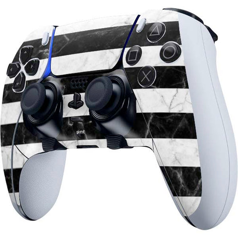 Black and White Striped Marble PS5 DualSense Edge Pro Controller Skin