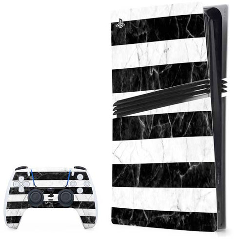 Black and White Striped Marble PlayStation PS5 Skins