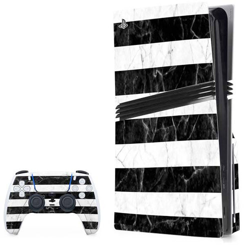 Black and White Striped Marble PS5 Pro Disk Bundle Skin