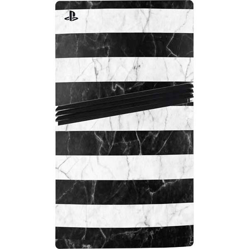 Black and White Striped Marble PS5 Pro Disk Bundle Skin