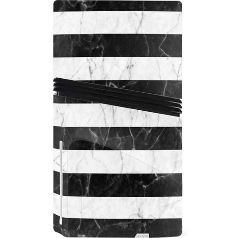Black and White Striped Marble PS5 Pro Disk Bundle Skin