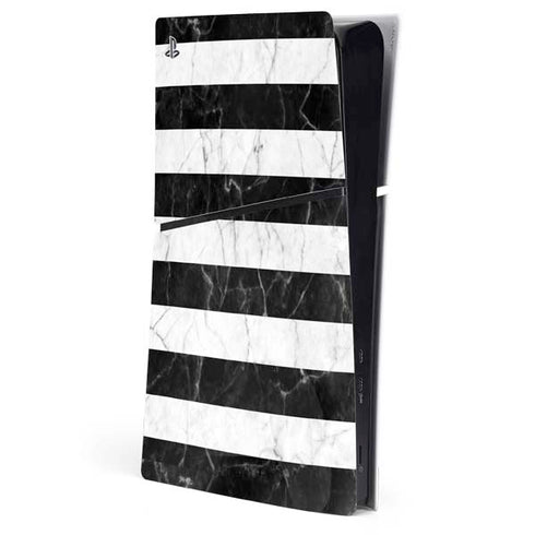 Black and White Striped Marble PlayStation PS5 Skins
