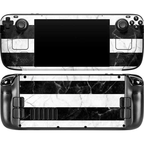 Black and White Striped Marble Steam Deck Handheld Gaming Computer OLED Skin