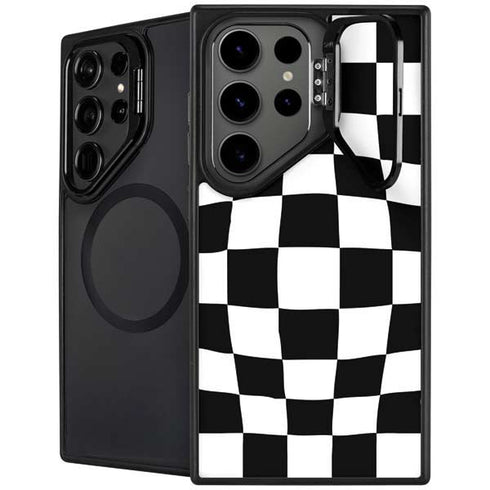 Black and White Zoomed Checkerboard Galaxy Cases