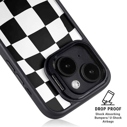 Black and White Zoomed Checkerboard iPhone 14 Kickstand Case