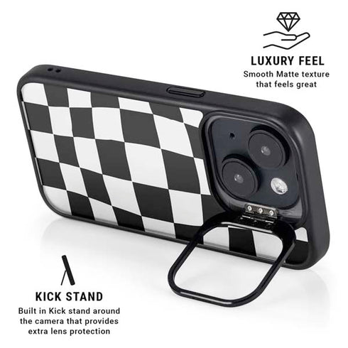 Black and White Zoomed Checkerboard iPhone 14 Plus Kickstand Case