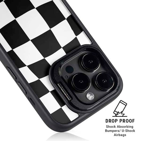 Black and White Zoomed Checkerboard iPhone 14 Pro Max Kickstand Case