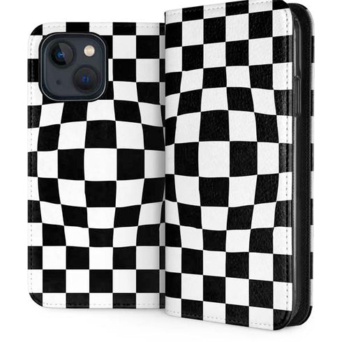 Black and White Zoomed Checkerboard iPhone 15 Plus Folio Case