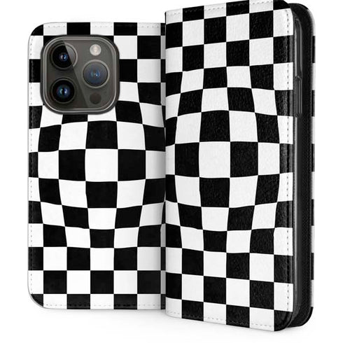 Black and White Zoomed Checkerboard iPhone 15 Pro Folio Case