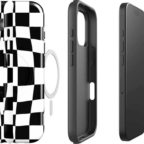 Black and White Zoomed Checkerboard iPhone 16 Magsafe Impact Case