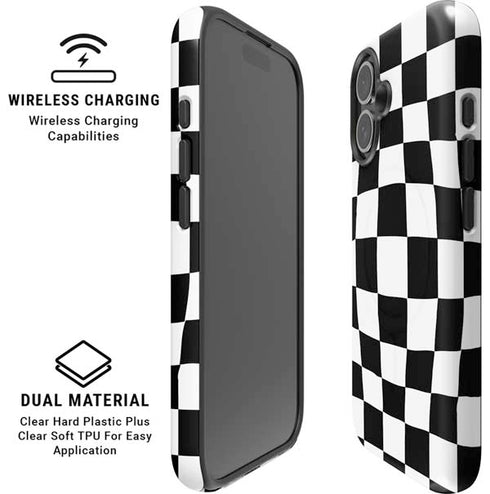 Black and White Zoomed Checkerboard iPhone 16 Magsafe Impact Case