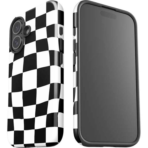 Black and White Zoomed Checkerboard iPhone 16 Plus Impact Case