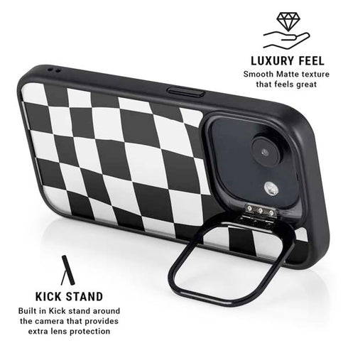 Black and White Zoomed Checkerboard iPhone 16e Kickstand Case