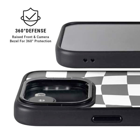 Black and White Zoomed Checkerboard iPhone 16e Kickstand Case