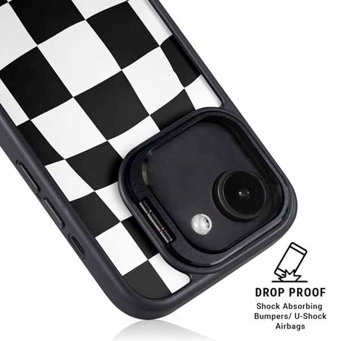 Black and White Zoomed Checkerboard iPhone 16e Kickstand Case
