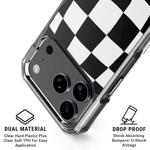 Black and White Zoomed Checkerboard iPhone 18 Pro Clear Case