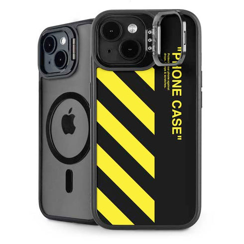 Black and Yellow Stripes iPhone 15 Plus Kickstand Case