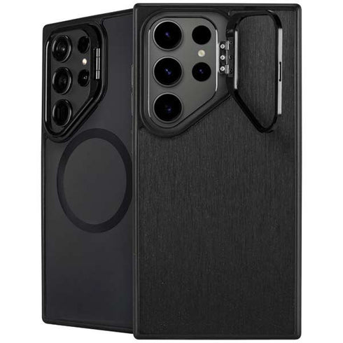 Black Brushed Steel Texture Galaxy S25 Ultra Kickstand Case