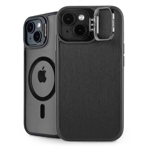 Black Brushed Steel Texture iPhone 14 Plus Kickstand Case