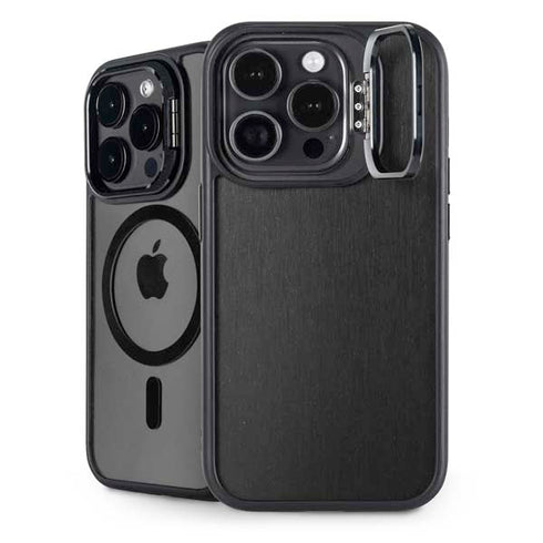 Black Brushed Steel Texture iPhone 14 Pro Kickstand Case