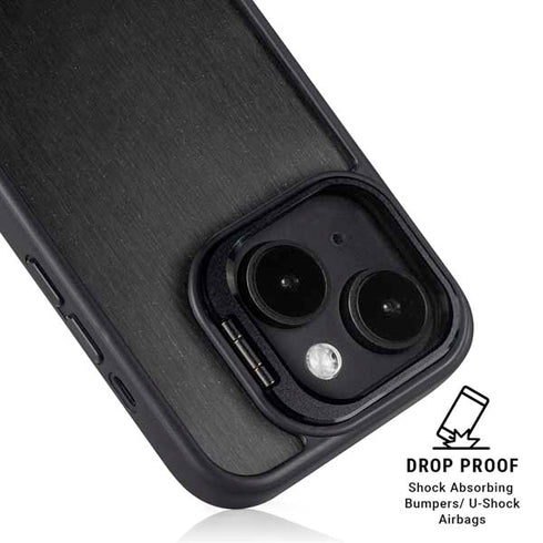Black Brushed Steel Texture iPhone 15 Plus Kickstand Case