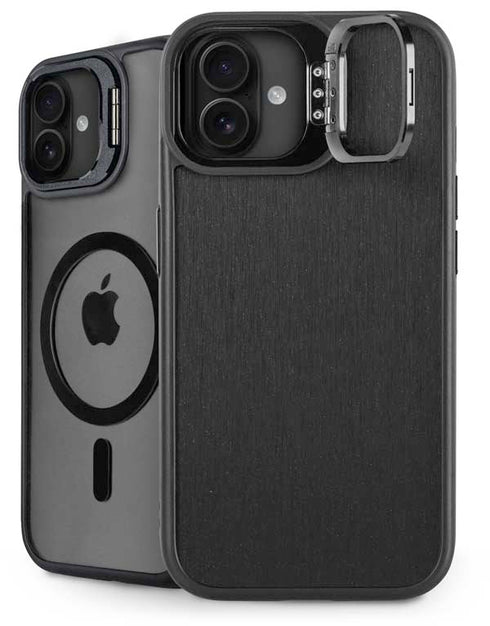 Black Brushed Steel Texture iPhone 16 Plus Kickstand Case