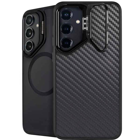 Black Carbon Fiber Specialty Texture Material Galaxy S25 Kickstand Case