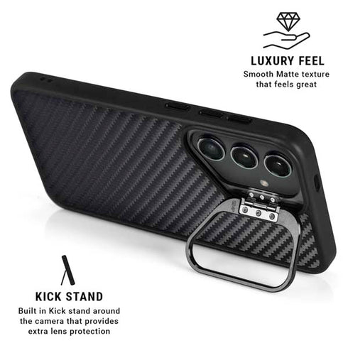 Black Carbon Fiber Specialty Texture Material Galaxy S25 Kickstand Case