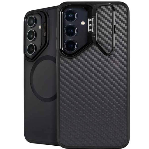 Black Carbon Fiber Specialty Texture Material Galaxy S25 Plus Kickstand Case