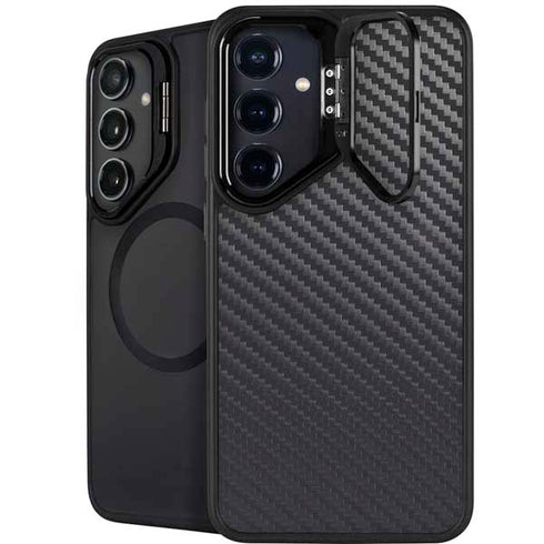 Black Carbon Fiber Specialty Texture Material Galaxy S25 FE Kickstand Case