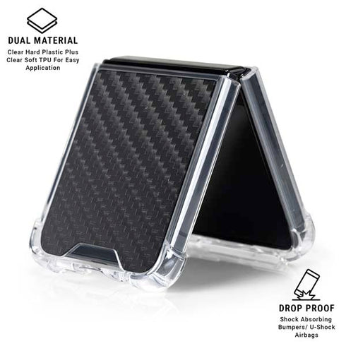 Black Carbon Fiber Specialty Texture Material Galaxy Z Flip6 Clear Case