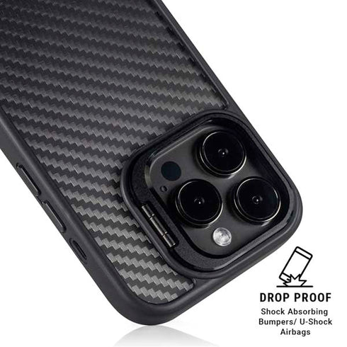 Black Carbon Fiber Specialty Texture Material iPhone 13 Pro Max Kickstand Case