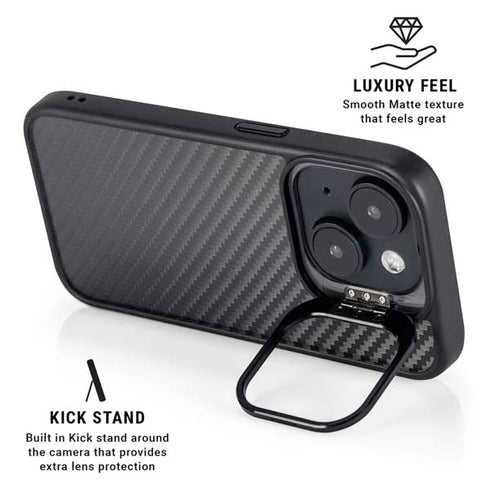 Black Carbon Fiber Specialty Texture Material iPhone 14 Plus Kickstand Case
