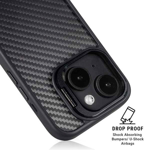 Black Carbon Fiber Specialty Texture Material iPhone 15 Kickstand Case