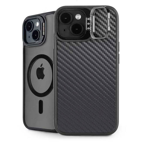 Black Carbon Fiber Specialty Texture Material iPhone 15 Plus Kickstand Case