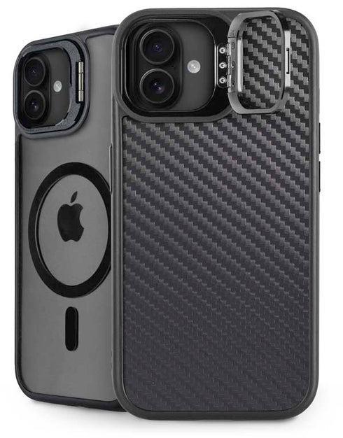 Black Carbon Fiber Specialty Texture Material iPhone 16 Kickstand Case