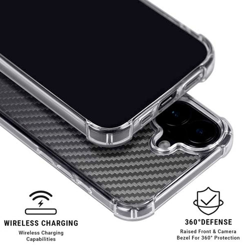 Black Carbon Fiber Specialty Texture Material iPhone 16 Plus Clear Case