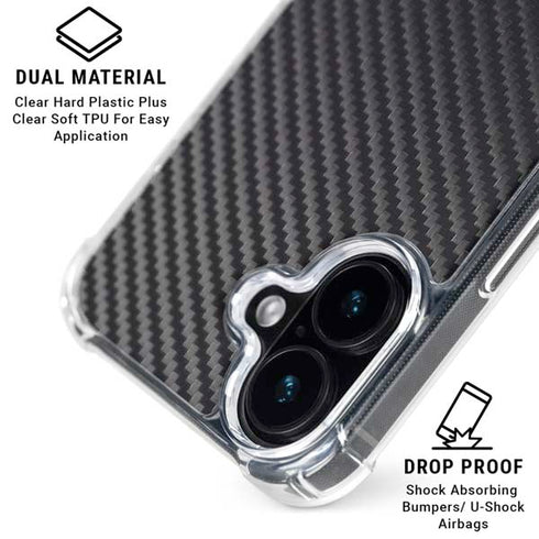 Black Carbon Fiber Specialty Texture Material iPhone 16 Plus Clear Case