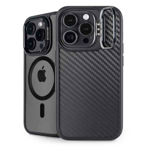 Black Carbon Fiber Specialty Texture Material iPhone 16 Pro Max Kickstand Case