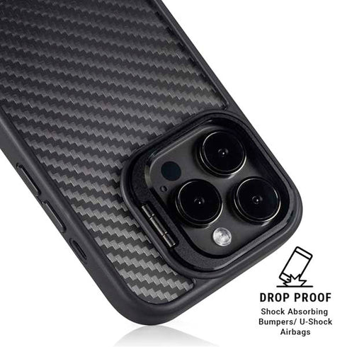 Black Carbon Fiber Specialty Texture Material iPhone 16 Pro Max Kickstand Case