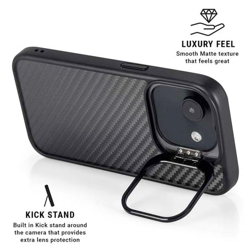 Black Carbon Fiber Specialty Texture Material iPhone 16e Kickstand Case