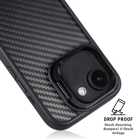 Black Carbon Fiber Specialty Texture Material iPhone 16e Kickstand Case