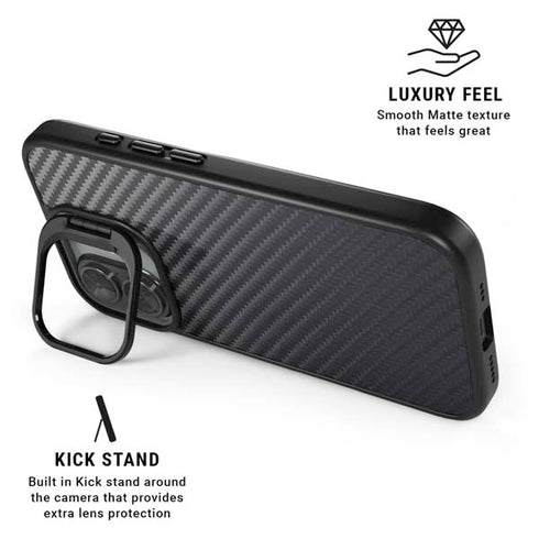 Black Carbon Fiber Specialty Texture Material iPhone 17 Kickstand Case