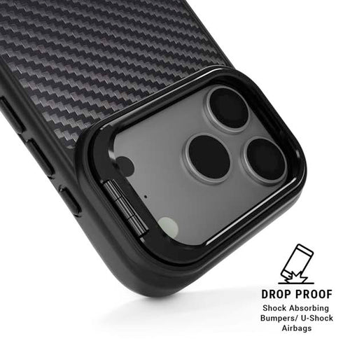 Black Carbon Fiber Specialty Texture Material iPhone 17 Pro Max Kickstand Case