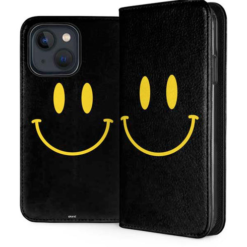 Black Happy Face iPhone 13 Folio Case