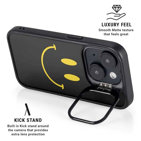 Black Happy Face iPhone 15 Plus Kickstand Case