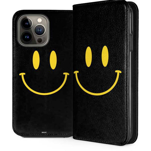 Black Happy Face iPhone 15 Pro Max Folio Case
